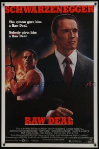 6r726 RAW DEAL 1sh 1986 artwork of Arnold Schwarzenegger with gun & in suit by John Alvin!