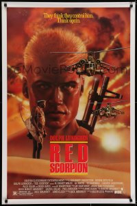 6r730 RED SCORPION 1sh 1989 cool artwork of Dolph Lundgren looming over desert!