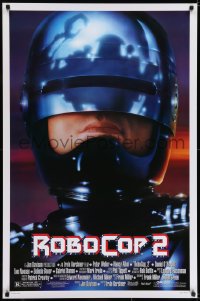 6r753 ROBOCOP 2 1sh 1990 great close up of cyborg policeman Peter Weller, sci-fi sequel!