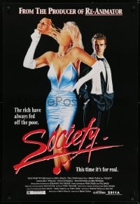 6r823 SOCIETY 1sh 1992 Billy Warlock, Bilkas horror art of woman pulling off her face!