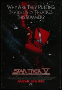 6r855 STAR TREK V advance 1sh 1989 The Final Frontier, image of theater chair w/seatbelt!