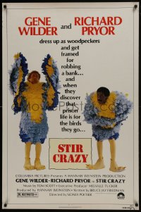 6r870 STIR CRAZY 1sh 1980 Gene Wilder & Richard Pryor in chicken suits, directed by Sidney Poitier!