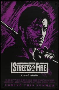 6r877 STREETS OF FIRE advance 1sh 1984 Walter Hill, Riehm purple dayglo art, a rock & roll fable!