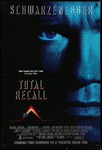 6r925 TOTAL RECALL advance 1sh 1990 Paul Verhoeven, huge close-up of Arnold Schwarzenegger!