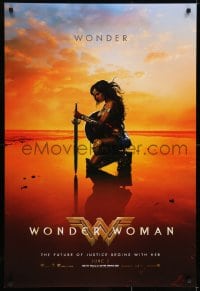 6r982 WONDER WOMAN teaser DS 1sh 2017 sexiest Gal Gadot in title role/Diana Prince kneeling, June 2