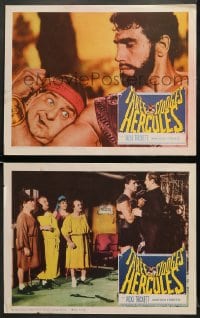 6w987 THREE STOOGES MEET HERCULES 2 LCs 1961 w/Joe DeRita squeezed by Samson Burke's bicep!