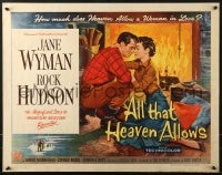 6z486 ALL THAT HEAVEN ALLOWS style A 1/2sh 1955 romantic art of Rock Hudson kissing Jane Wyman!