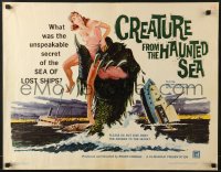 6z573 CREATURE FROM THE HAUNTED SEA 1/2sh 1961 art of monster's hand in sea grabbing sexy girl!