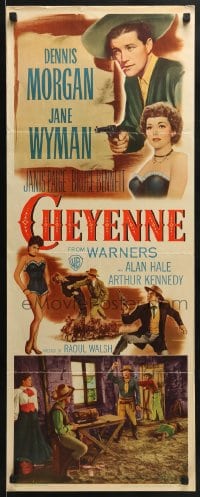 6z081 CHEYENNE insert 1947 smoking Dennis Morgan w/six-shooter, Jane Wyman, Janis Page!