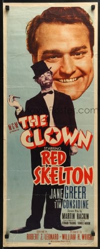 6z086 CLOWN insert 1953 great smiling headshot of Red Skelton + full-length in full makeup!