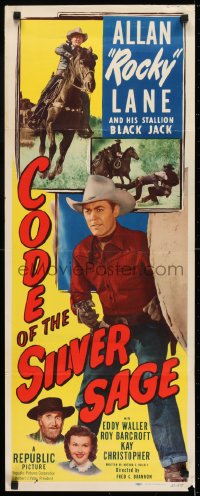 6z087 CODE OF THE SILVER SAGE insert 1950 cowboy Rocky Lane w/six shooter & Stallion Black Jack!