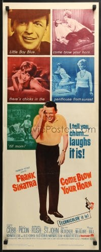 6z089 COME BLOW YOUR HORN insert 1963 close up of laughing Frank Sinatra, from Neil Simon's play!