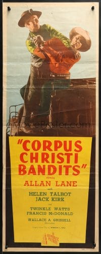 6z094 CORPUS CHRISTI BANDITS insert 1945 great c/u of Rocky Lane fighting bad guy on stagecoach!