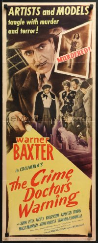 6z098 CRIME DOCTOR'S WARNING insert 1945 detective Warner Baxter, artists & models tangle w/murder!