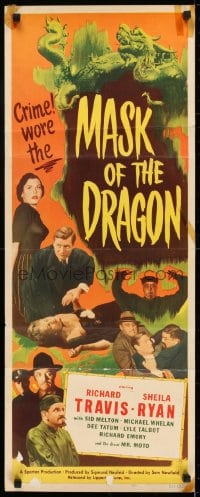 6z253 MASK OF THE DRAGON insert 1951 Richard Travis & Sheila Ryan vs crime in Korea!