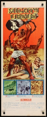 6z254 MIGHTY URSUS insert 1962 art of strongest man Ed Fury holding column over his head!