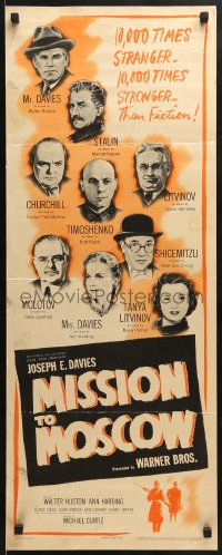 6z255 MISSION TO MOSCOW insert 1943 Walter Huston, one American's journey into the truth!