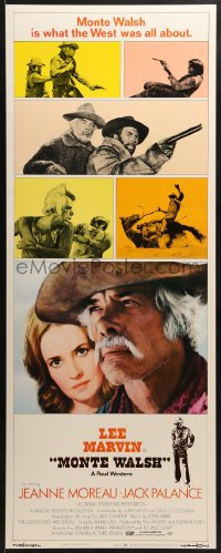 6z257 MONTE WALSH insert 1970 c/u of cowboy Lee Marvin & pretty Jeanne Moreau + photo montage!