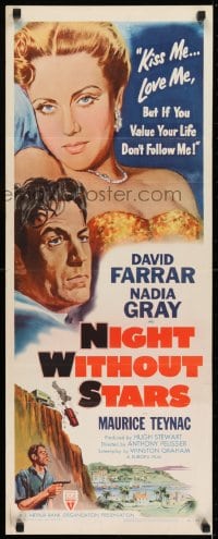 6z270 NIGHT WITHOUT STARS insert 1952 art of David Farrar, Nadia Gray, Maurice Teynac!