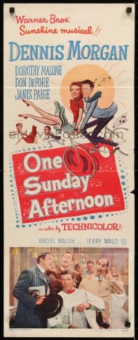 6z276 ONE SUNDAY AFTERNOON insert 1949 wacky artwork of Dennis Morgan & Dorothy Malone on bike!