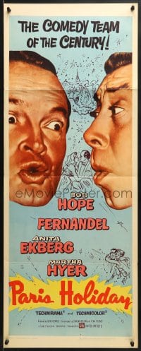 6z284 PARIS HOLIDAY insert 1958 wacky close-up of comedy team Bob Hope & Fernandel!