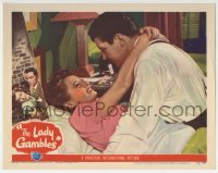 7c647 LADY GAMBLES LC #7 1949 romantic c/u of compulsive gambler Barbara Stanwyck & Robert Preston!