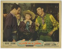 7c648 LADY IN A JAM LC 1942 close up of pretty Irene Dunne between Patric Knowles & Ralph Bellamy!