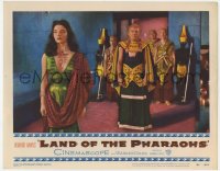 7c649 LAND OF THE PHARAOHS LC #8 1955 high priest Alex Minotis stands behind Egyptian Joan Collins!