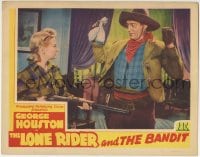 7c677 LONE RIDER & THE BANDIT LC 1942 Vicki Lester points her rifle at George Houston with bags!