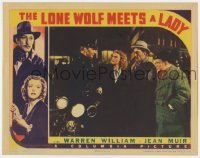 7c678 LONE WOLF MEETS A LADY LC 1940 Warren William, Jean Muir & Eric Blore stare at cop!