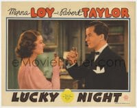 7c685 LUCKY NIGHT LC 1939 sexy gambler Myrna Loy & Joseph Allen toasting with tiny glasses!