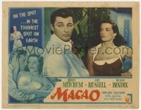 7c687 MACAO LC #5 1952 Josef von Sternberg, c/u of sexy Jane Russell looking at Robert Mitchum!