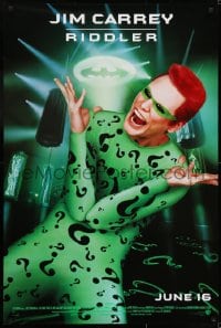 7g533 BATMAN FOREVER advance 1sh 1995 cool image of Jim Carrey as The Riddler!