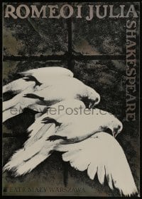 7g372 ROMEO & JULIET stage play Polish 26x37 1981 art of two dead birds by Roslaw Szaybo