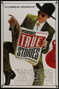 7g954 TRUE STORIES 1sh 1986 giant image of star & director David Byrne reading newspaper!