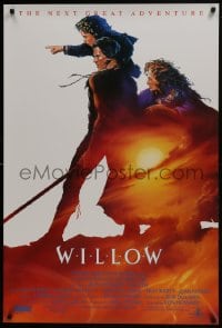 7g975 WILLOW int'l 1sh 1988 Ron Howard, John Alvin art of Val Kilmer, Warwick Davis & Whalley!