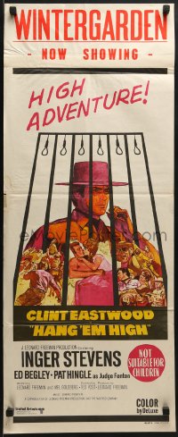 7j431 HANG 'EM HIGH Aust daybill 1970 Clint Eastwood, they hung the wrong man, cool art!