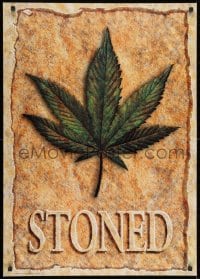 7r862 STONED 25x36 German commercial poster 1990s artwork of marijuana leaf!