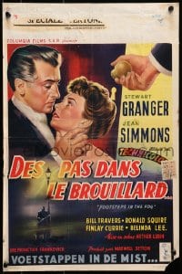 7t370 FOOTSTEPS IN THE FOG Belgian 1955 cool close-up art of Stewart Granger & Jean Simmons!