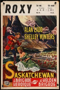 7t422 SASKATCHEWAN Belgian 1954 different Bos art of Mountie Alan Ladd & sexy Shelley Winters!