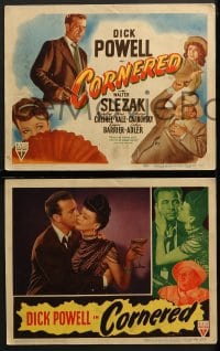 7z114 CORNERED 8 LCs 1946 images of Dick Powell & Walter Slezak, Micheline Cheirel, complete set!