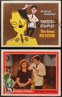 7z182 GREAT DICTATOR 8 LCs R1958 art of Charlie Chaplin as Hitler-like Hynkel, rare complete set!