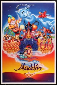 8a034 ALADDIN DS 1sh 1992 Walt Disney Arabian fantasy cartoon, Calvin Patton art of cast!