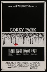 8a367 GORKY PARK 1sh 1983 William Hurt, Lee Marvin, cool bloody snow in trees art over top cast!