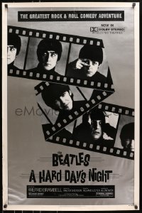 8a386 HARD DAY'S NIGHT 1sh R1982 great image of The Beatles on film strip, rock & roll classic!