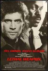 8a505 LETHAL WEAPON 1sh 1987 great close image of cop partners Mel Gibson & Danny Glover!