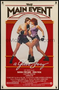 8a534 MAIN EVENT 1sh 1979 great full-length image of Barbra Streisand boxing with Ryan O'Neal!