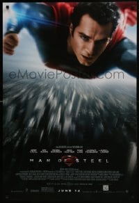 8a541 MAN OF STEEL advance DS 1sh 2013 Henry Cavill in the title role as Superman flying!