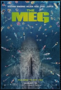 8a557 MEG teaser DS 1sh 2018 image of giant megalodon and terrified swimmers, pleased to eat you!