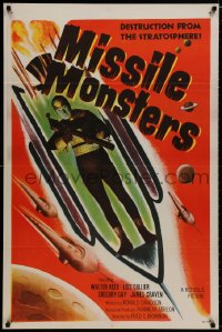 8a567 MISSILE MONSTERS 1sh 1958 aliens bring destruction from the stratosphere, wacky sci-fi art!